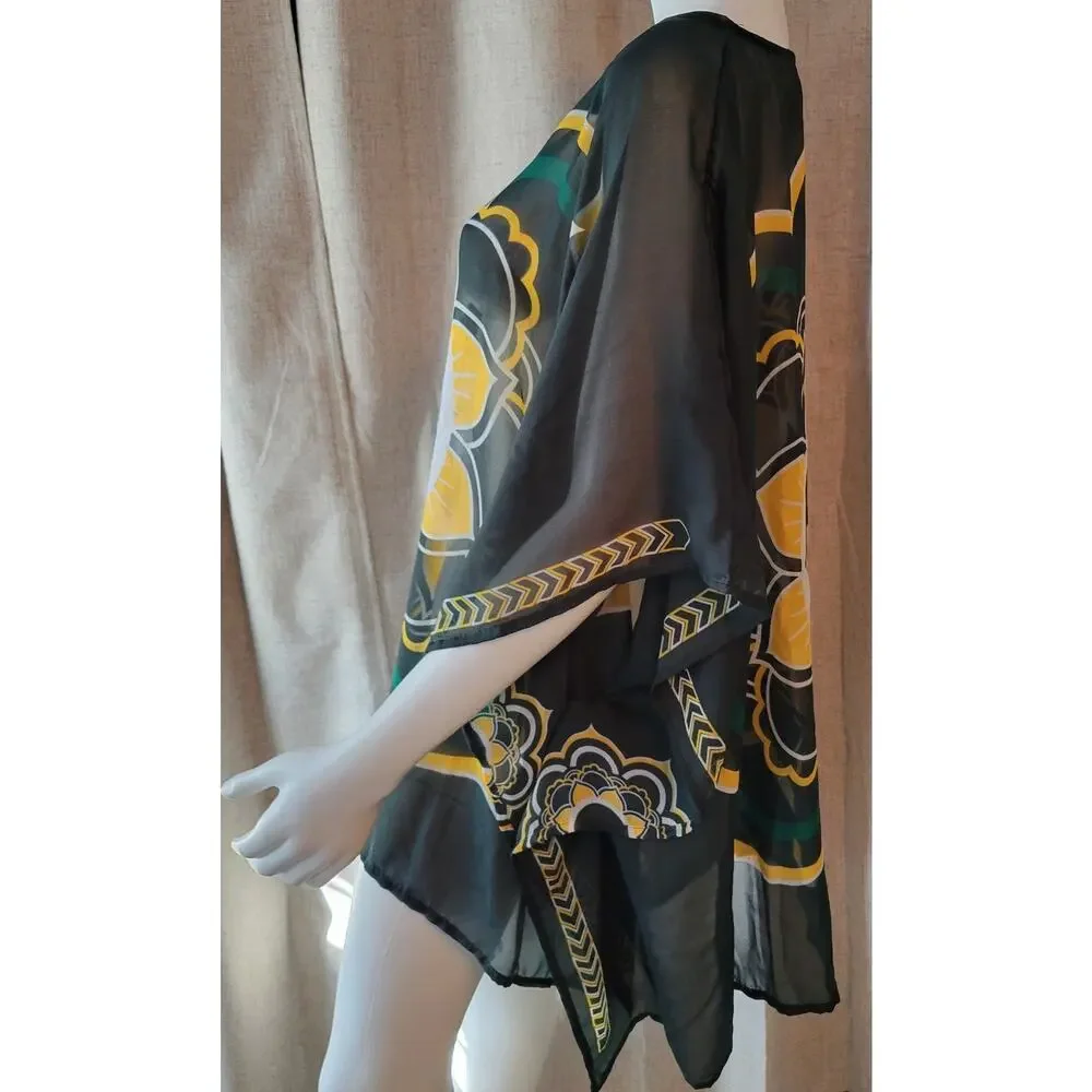NFL Green Bay Packers Sheer Caftan Flower Design Beach Cover Up OSFA